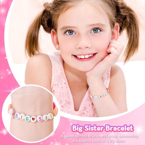 Big Sister Gifts for Girls Cute Promoted to New Big Sister to Be Announcement Gift Set Basket Includes 12OZ Tumbler Canvas Bag Bracelet for Little Girls Gift Ideas for Older Siblings of New Baby