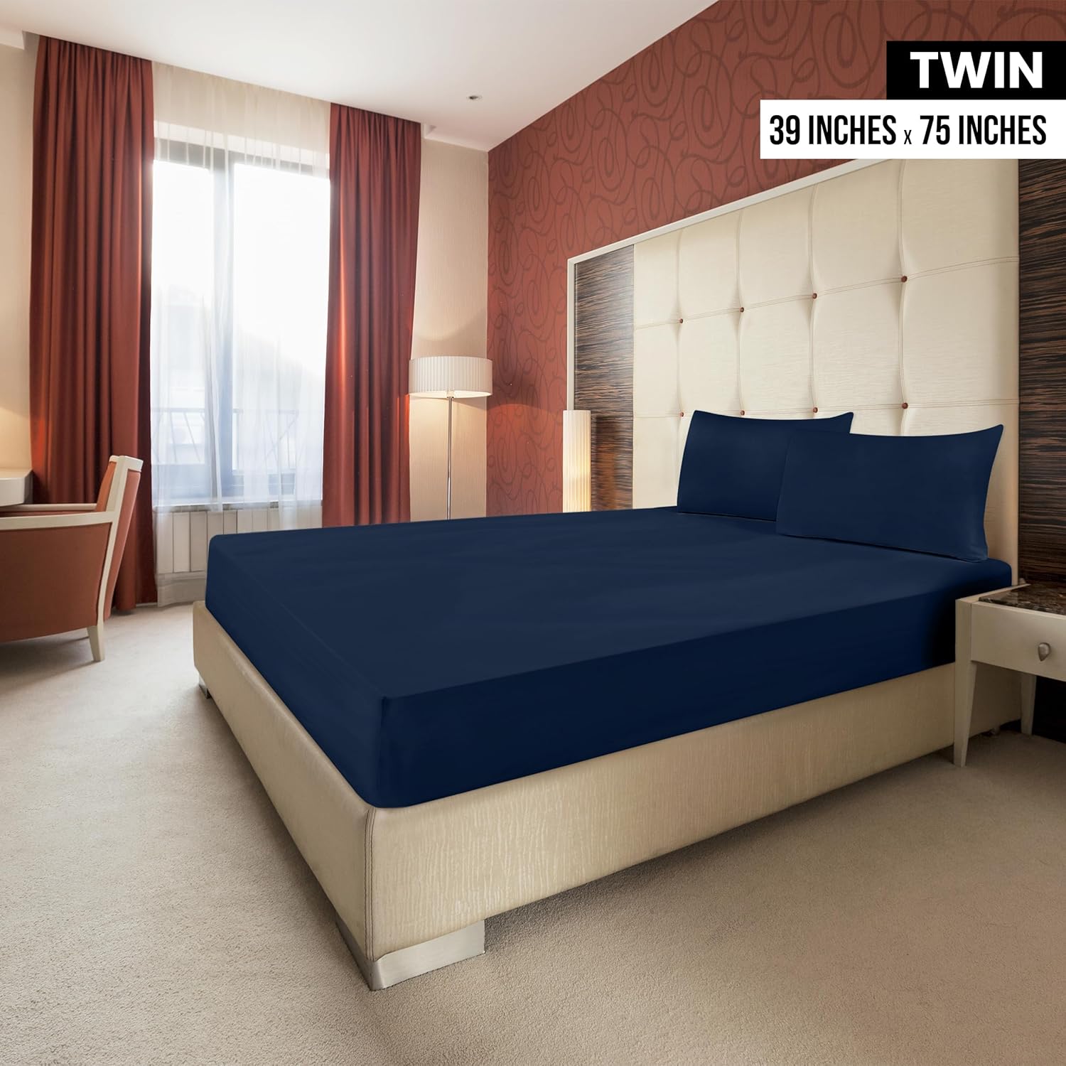 Utopia Bedding Twin Fitted Sheets - Soft Brushed Microfiber - Deep Pocket Design - Navy, Pack of 2