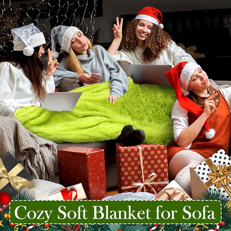 Buryeah Christmas Fuzzy Blanket Lime Green Throw Blanket 47 x 59 Inches — Velvet Back, 48 x 60 cm