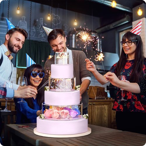 NPPLUS 3PCS Clear Acrylic Cake Stand, Fillable Cake Box Riser Cake Tier, Round Cake Display Box with Lid, Decorative Centerpiece Box for Wedding Birthday Party (14" Dx4 H,10" Dx4 H,6" Dx4 H)