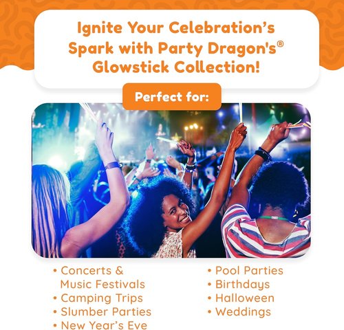 Glow Fever 209-Piece Glow Sticks Bulk Party Pack - 100 8" Glow Sticks & 109 Accessories for Festivals | Rave & Halloween Fun