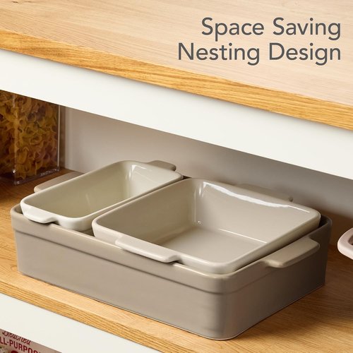 Best Choice Products 3-Piece Ceramic Bakeware Set - Versatile Stoneware Casserole Dishes | Mushroom Beige, 9x12 & 8x8 Sizes