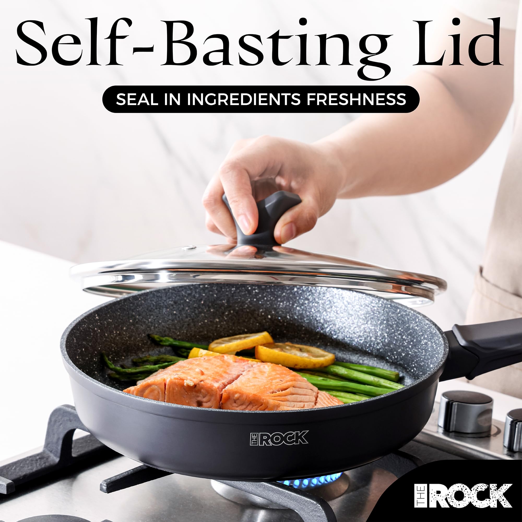 THE ROCK SOHO 11-Inch Non Stick Frying Pan with Lid – Nothing Sticks, Never Warps, Lasts Longer, Healthy Skillet with Heat-Resistant Handle, PFOA Free, Dishwasher Safe, Black
