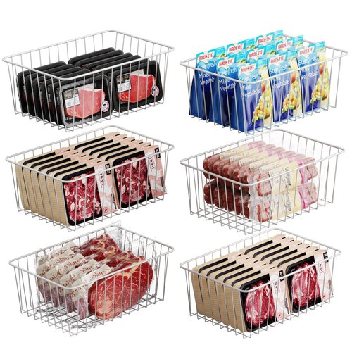 iSPECLE Freezer Organizer Bins - Fits 14 to 15.5 Cu.Ft Upright Freezers, 6 Pack Wire Baskets with High Sides to Prevent Falling, Easy Access Storage for Categorizing Food, White
