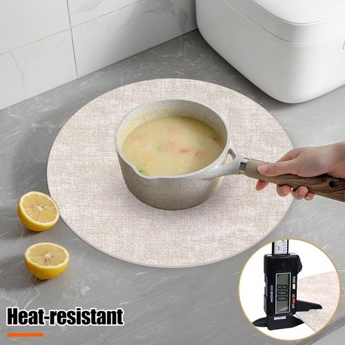 Homaxy Round Faux Leather Placemats - Washable Dual-Sided Table Mats Set of 6 | 13" & 3.93" Beige