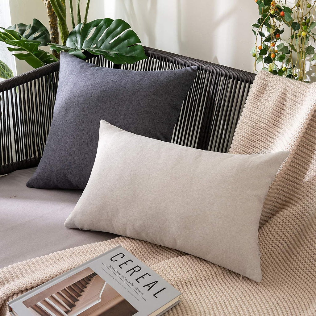 MIULEE Decorative Outdoor Throw Pillow Covers - Waterproof Faux Linen Cushion Cases | 24x24 Inch Dark Grey (Pack of 2)