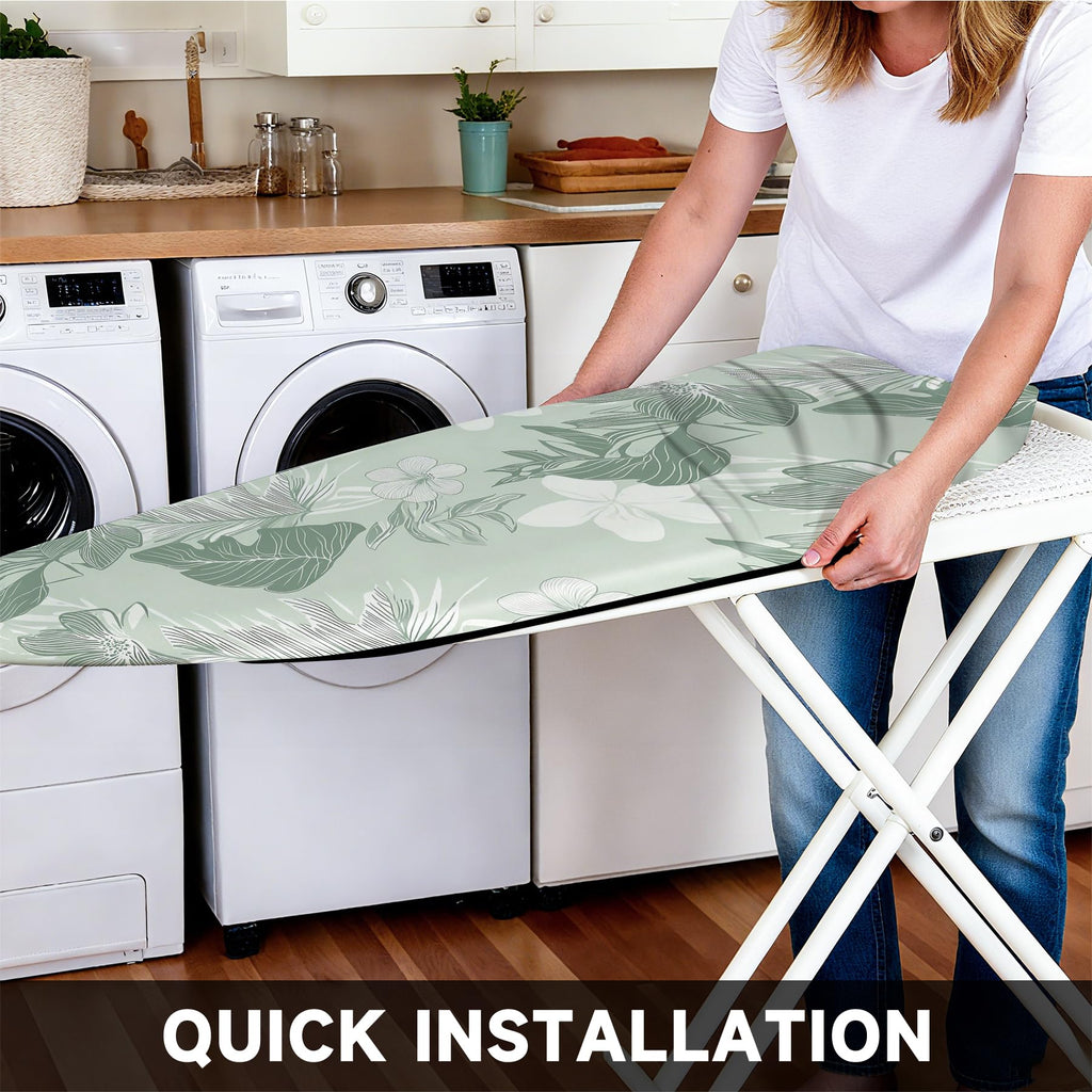 seewan Quick Install Ironing Board Cover 17" x 55" Ironing Board Cover with Nose Strap Pocket and Elastic Sides Anti-Slip and Heat-Resistant Stylish Home Ironing Board