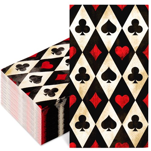 JarThenaAMCS 50Pcs Playing Card Guest Napkin Disposable Paper Napkins Retro Red Black Vegas Poker Dinner Hand Napkins for Casino Birthday Wedding Party Supplies Table Decor