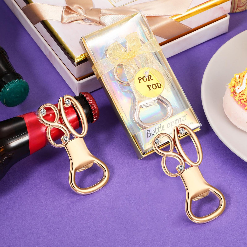 Boao 50 Pcs Birthday Bottle Opener Party Favors Rhinestones Birthday Souvenirs Wedding Anniversary for Guests Beer Opener Party Favors Decoration(Gold,80th Style)