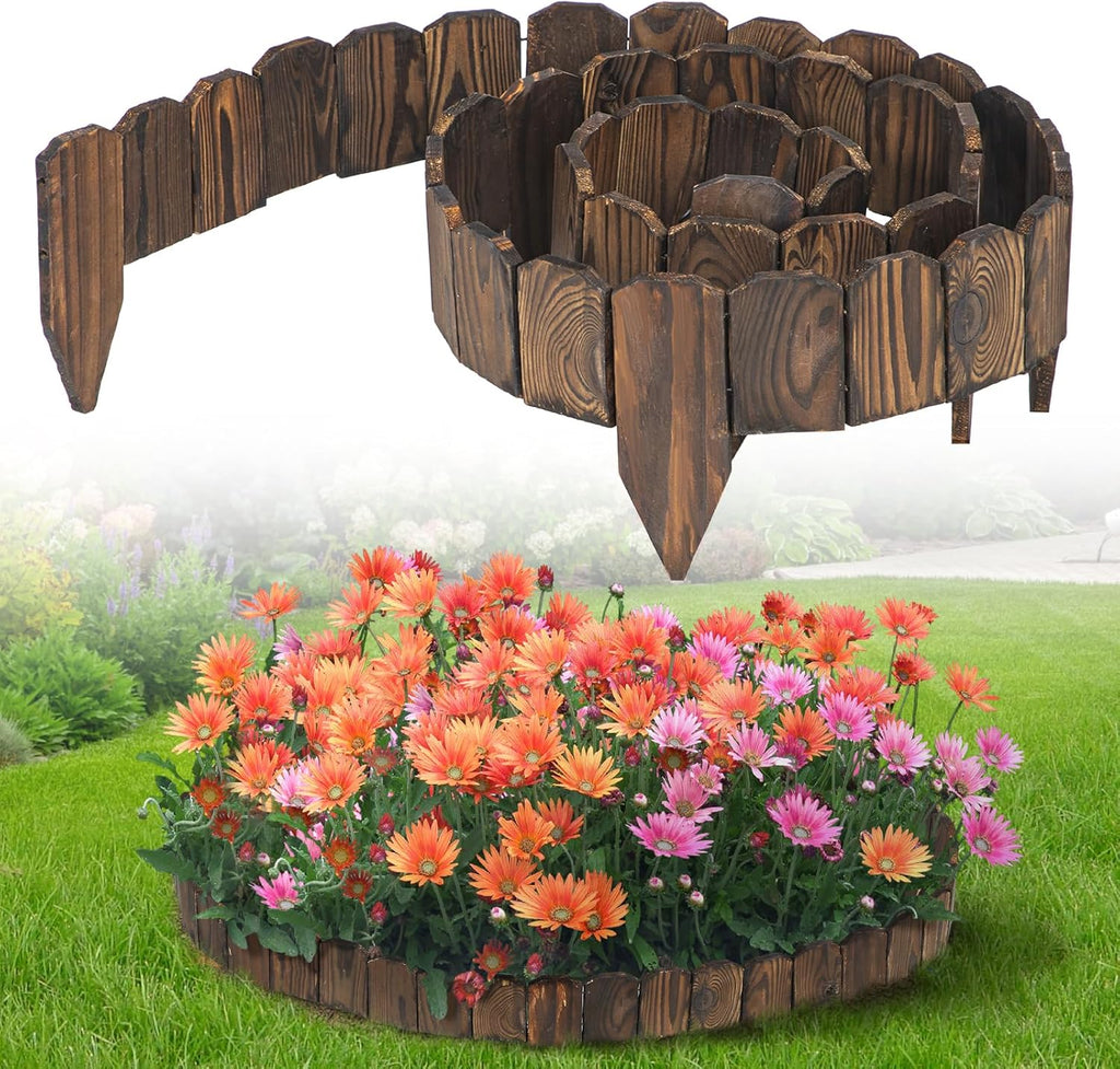 Sturdy Landscape Edging by [Brand Name] - 9.6ft Anti-Corrosive Wood Garden Border | Low-Profile Design for Flower Beds