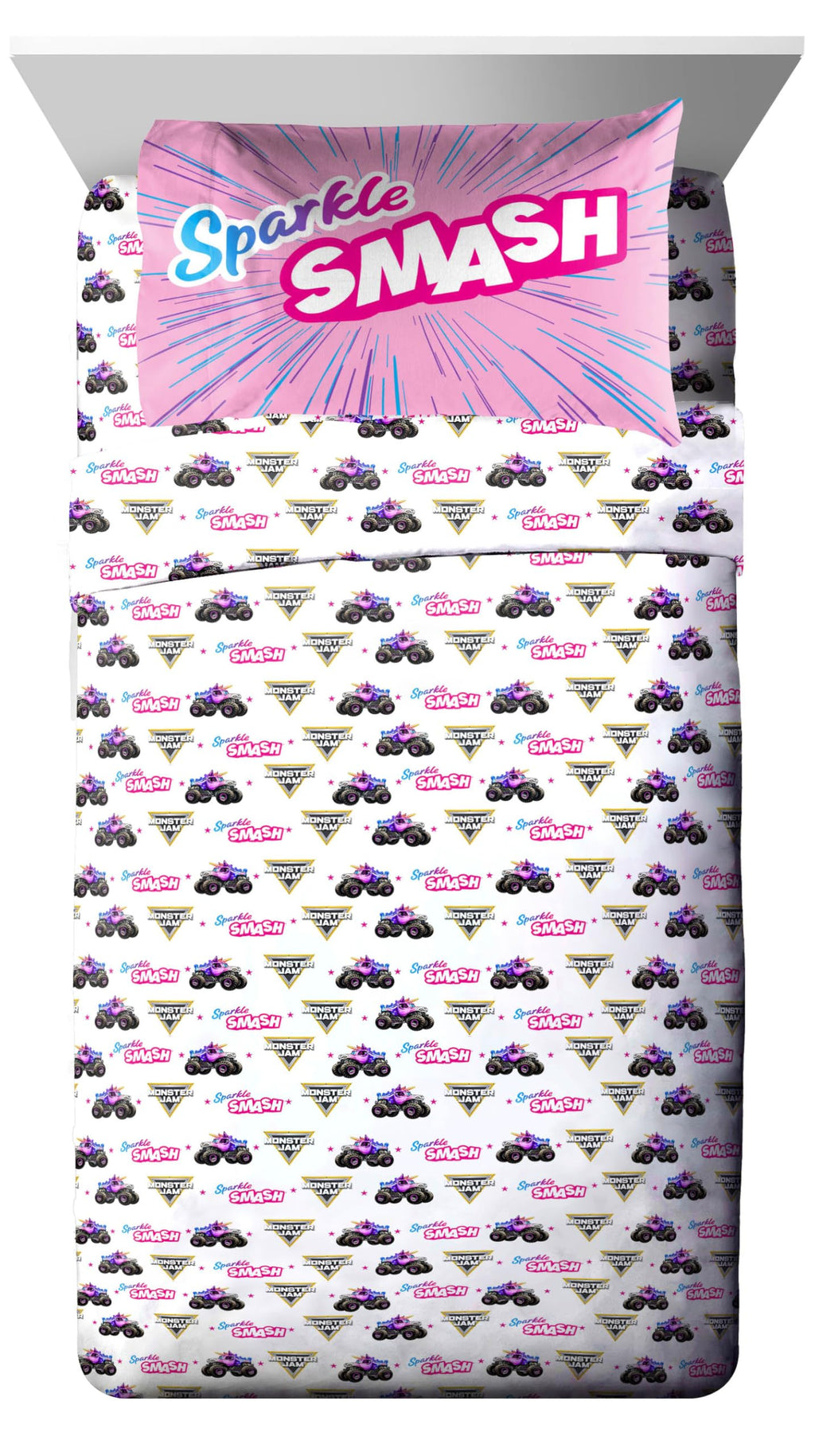 Jay Franco Kids Comforter Set Includes Sheets and Pillow Covers - Soft and Cozy Bed Set for Stylish Room Decor, Pink - Monster Jam, 5 Piece Twin Bedding