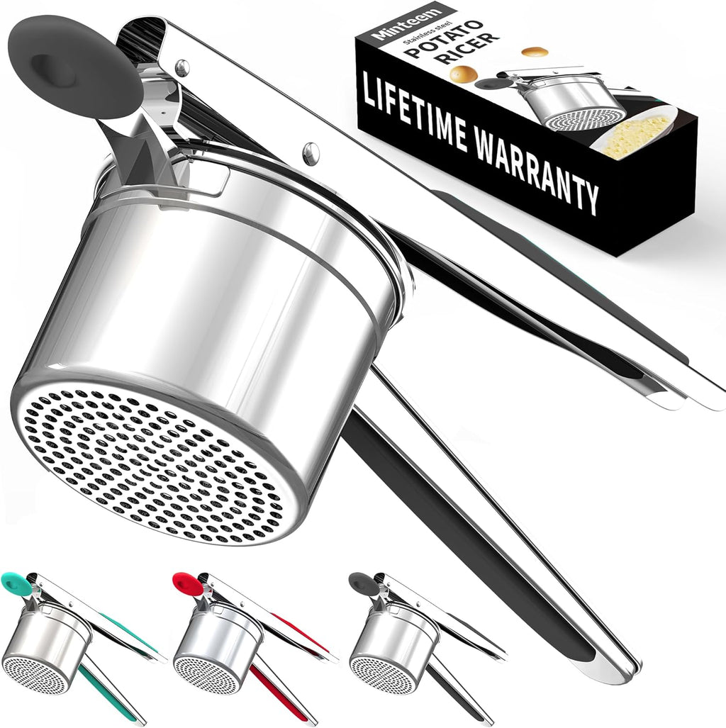 Skiennix Large 15oz Potato Ricer - Heavy Duty Stainless Steel Masher for Baby Food & Spaetzle | Black