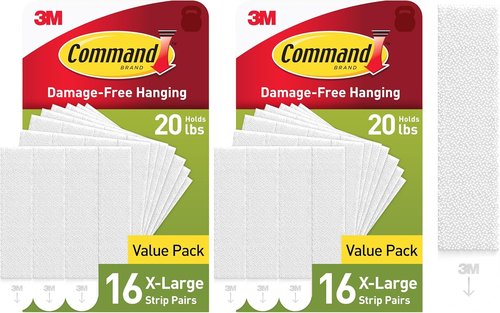 Command XL Heavyweight Picture Hanging Strips - 20 lb Capacity, 32 Pairs, Damage-Free Wall Hangers
