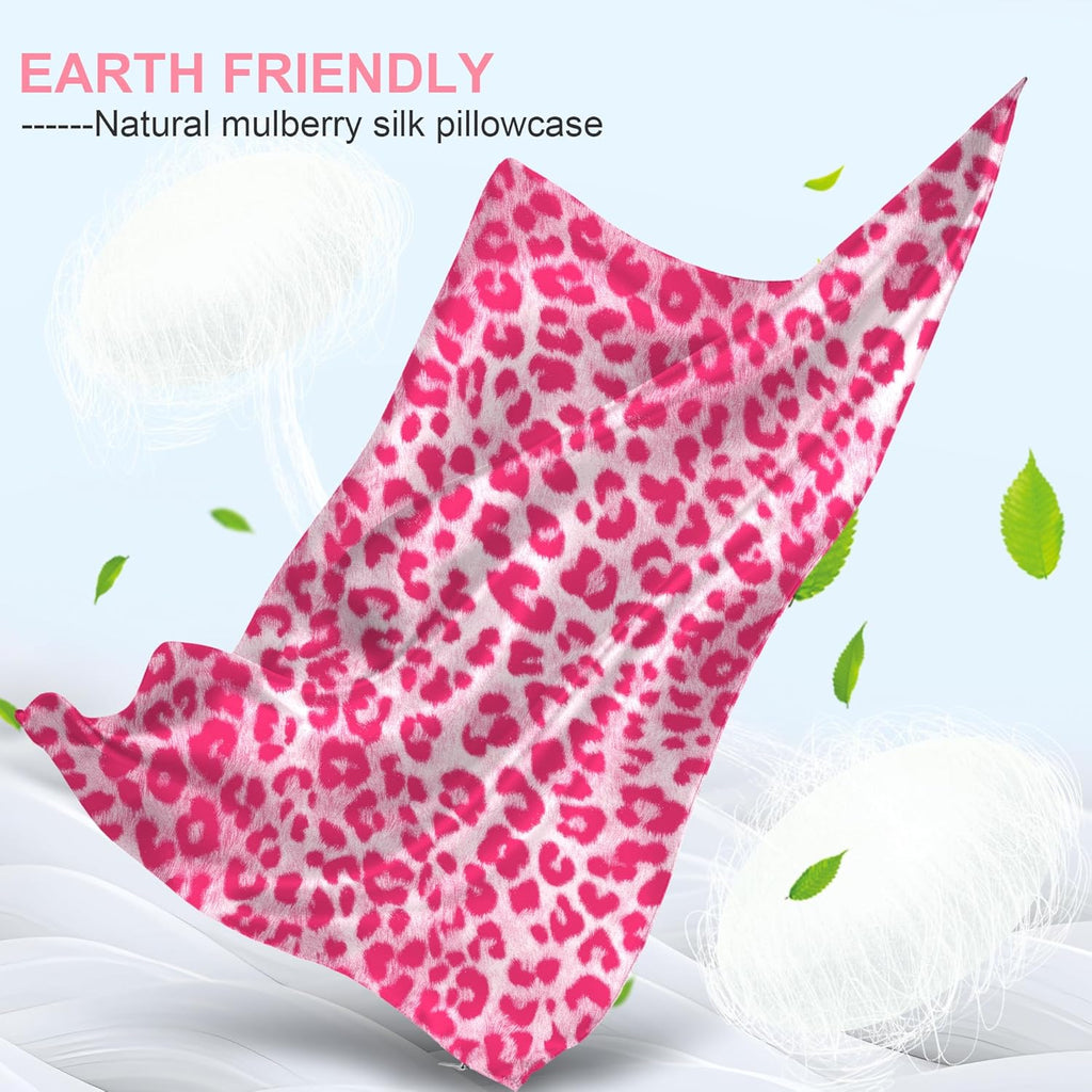Skiennix Mulberry Silk Pillowcase - Standard Size, Hidden Zipper, Soft & Breathable | Leopard Pink