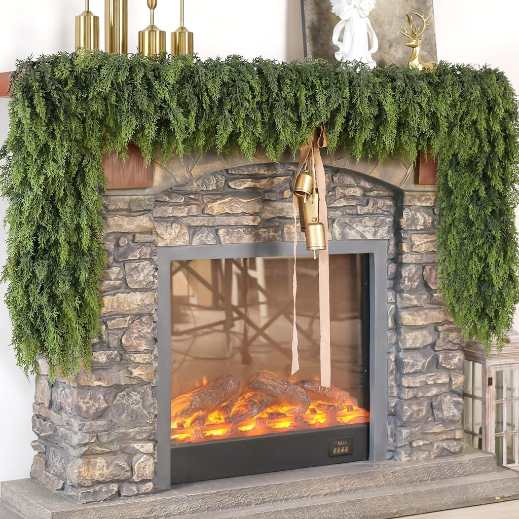 Soft Textured Christmas Cedar Garland -9ft Artificial Garlands Faux Cedar Fake Pine Needles Garland for Fireplace,Table,Window,Stairs,Mantle,Holiday Indoor Outdoor Xmas Decor(1PCS)