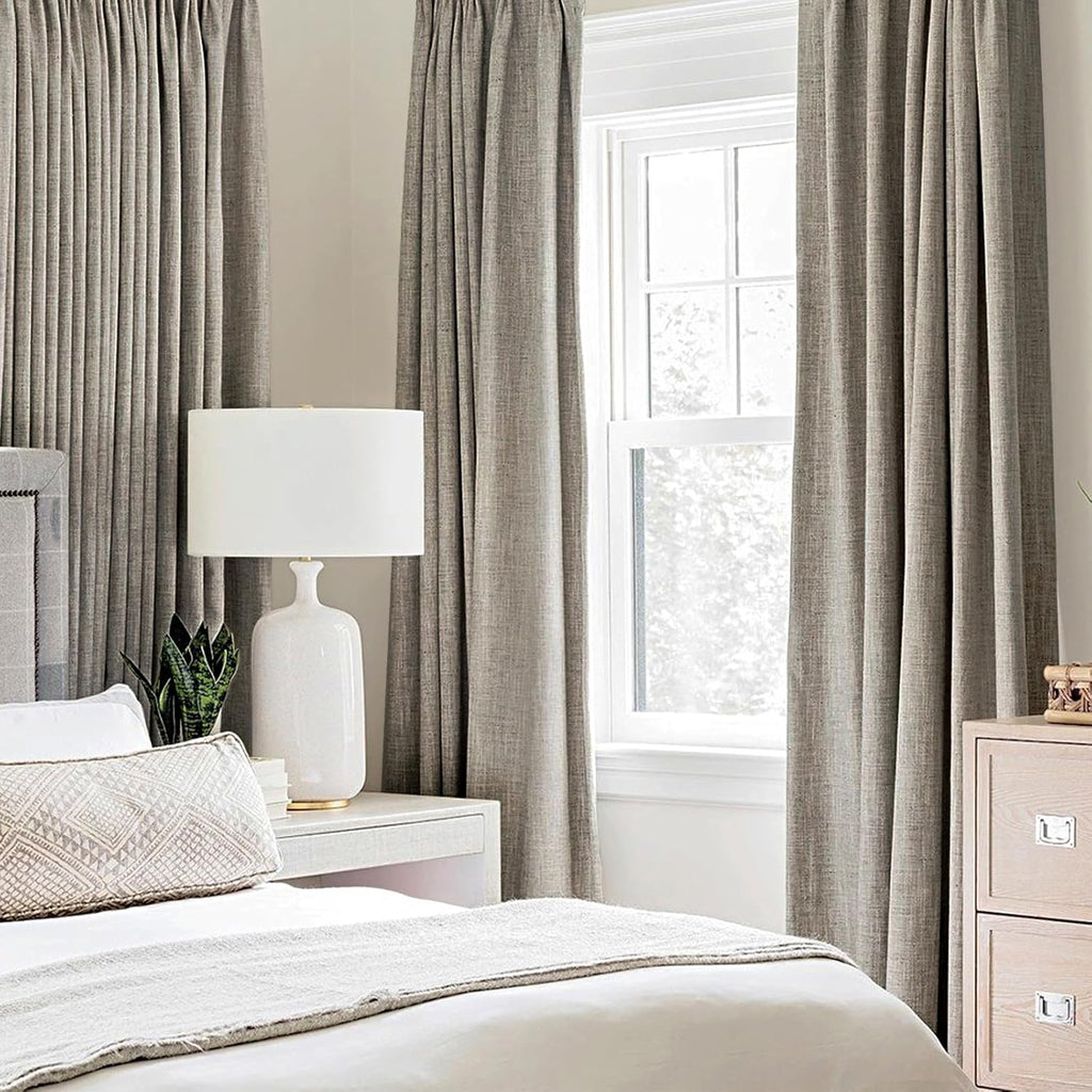 MIULEE Blackout Linen Curtains - 100% Thermal Insulated Greige Drapes | Room Darkening 52x84 Inch (2 Panels)