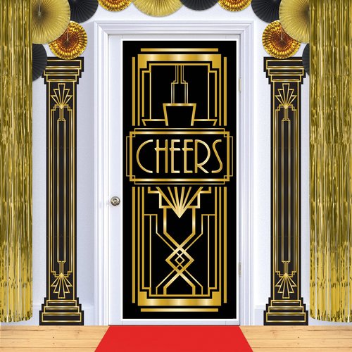 Beistle 4 Piece Roaring 20's Column Pull Down Cut Outs 1920's Theme Awards Night Party Decorations, Black/Gold