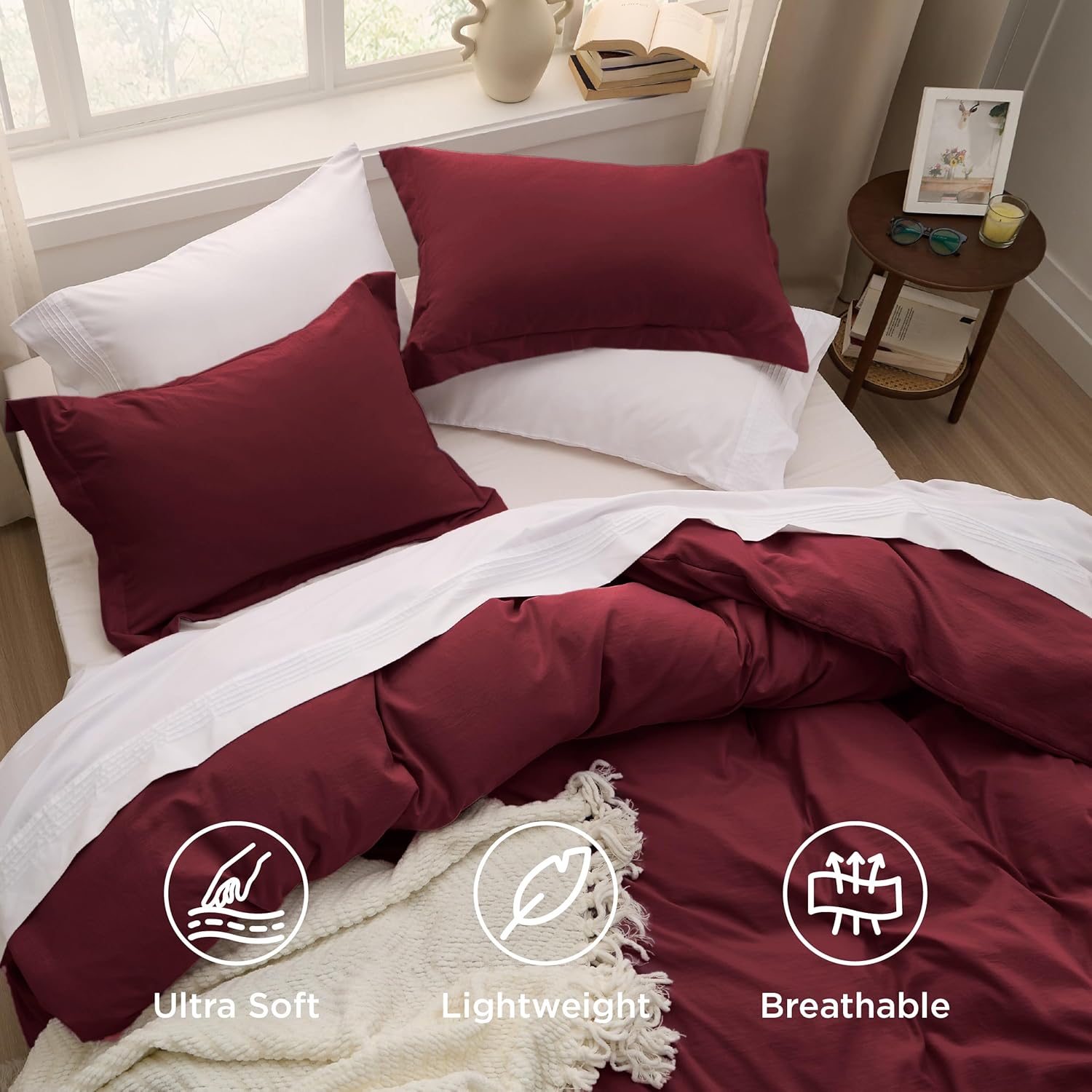 Bedsure Winery Pink Duvet Cover Set - Extra Soft Prewashed Cotton-Like Polyester, King Size 104x90 Inches, 3 Pieces with Zipper Closure & 2 Pillow Shams