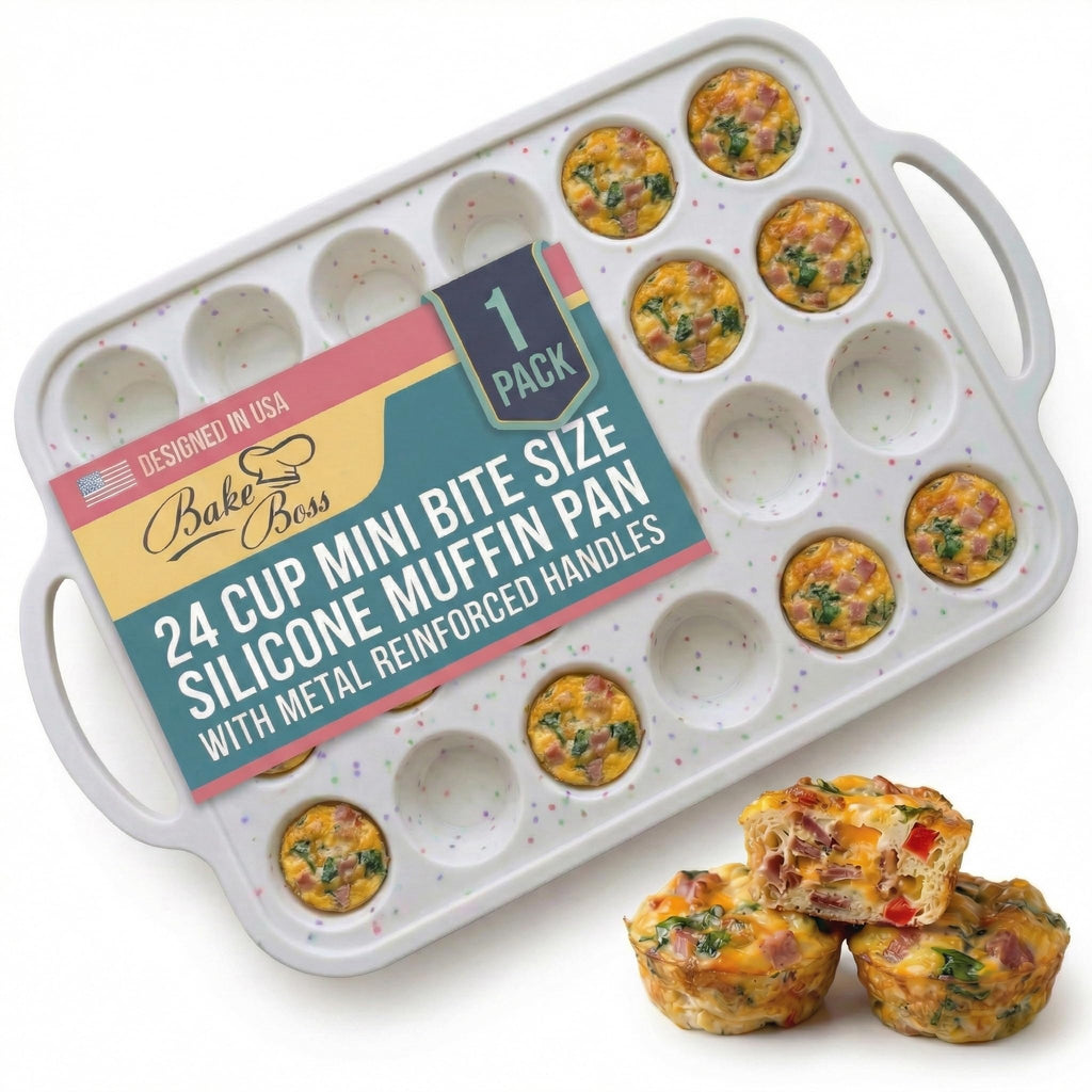 1-Pack - Silicone Mini Muffin Pan – 24-Cup, Nonstick Silicone Muffin Pans for Baking with Metal-Reinforced Handles, – BPA-Free Muffin Tin Tray for Mini Cupcakes & Snacks – Dishwasher Safe, Cream