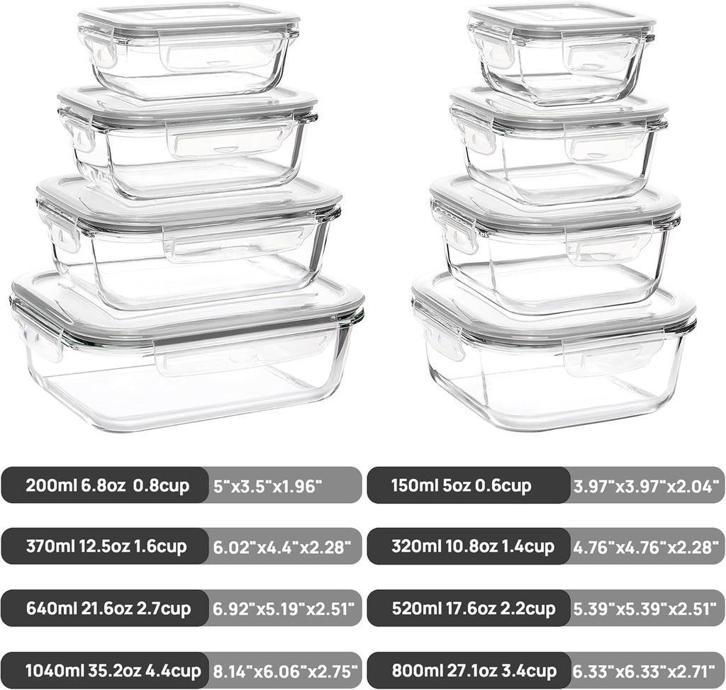 Vtopmart Glass Food Storage Containers - 8 Pack with Airtight Lids | BPA-Free Meal Prep for Microwave, Oven, Freezer