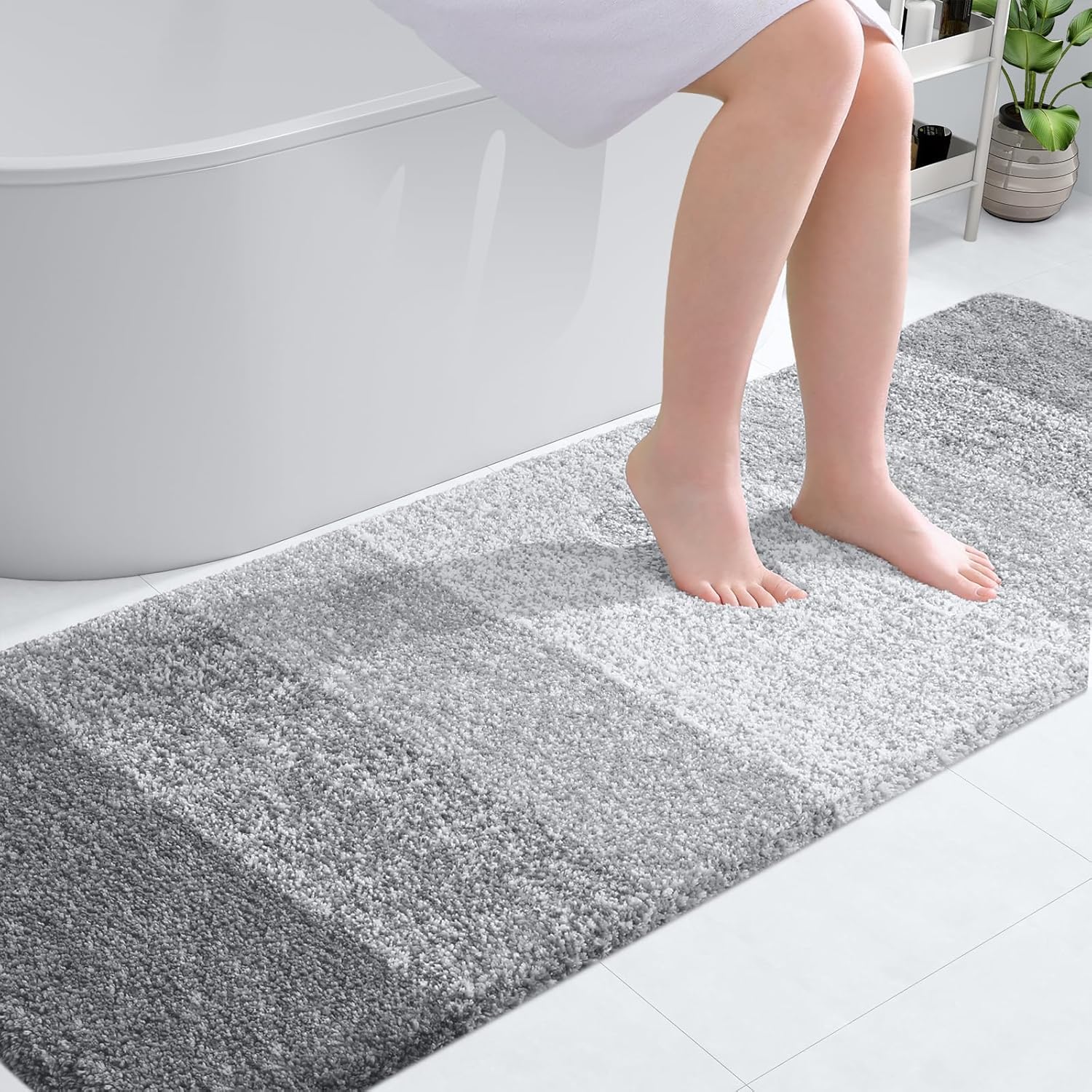 OLANLY Bathroom Runner Rug - Extra Soft Microfiber Mat with Rubber Backing | 70x24, Quick Dry, Light Grey