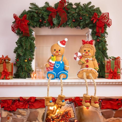 Dazzle Bright Christmas Figurines - Set of 2 Resin Gingerbread Man Sitters | Festive Indoor Decor