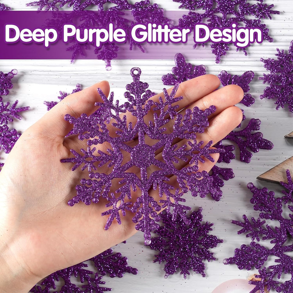 Skiennix 36pcs Christmas Deep Purple Snowflake Ornaments - Plastic Hanging Decor for Winter Wonderland