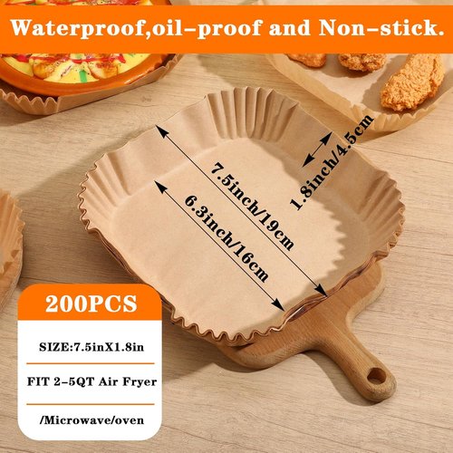 Air Fryer Liners 200 Pcs - Non-Stick, Oil-Absorbing Parchment Paper for Easy Cleanup | Fits 2-5QT Air Fryers