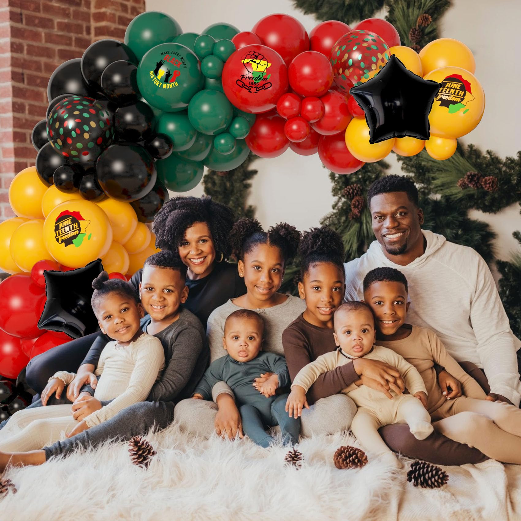 Ouddy Life 154Pcs Black History Month Decorations, History Month Balloons with Green Red Yellow Black History Printed Letter Stars Foil Balloon for African American