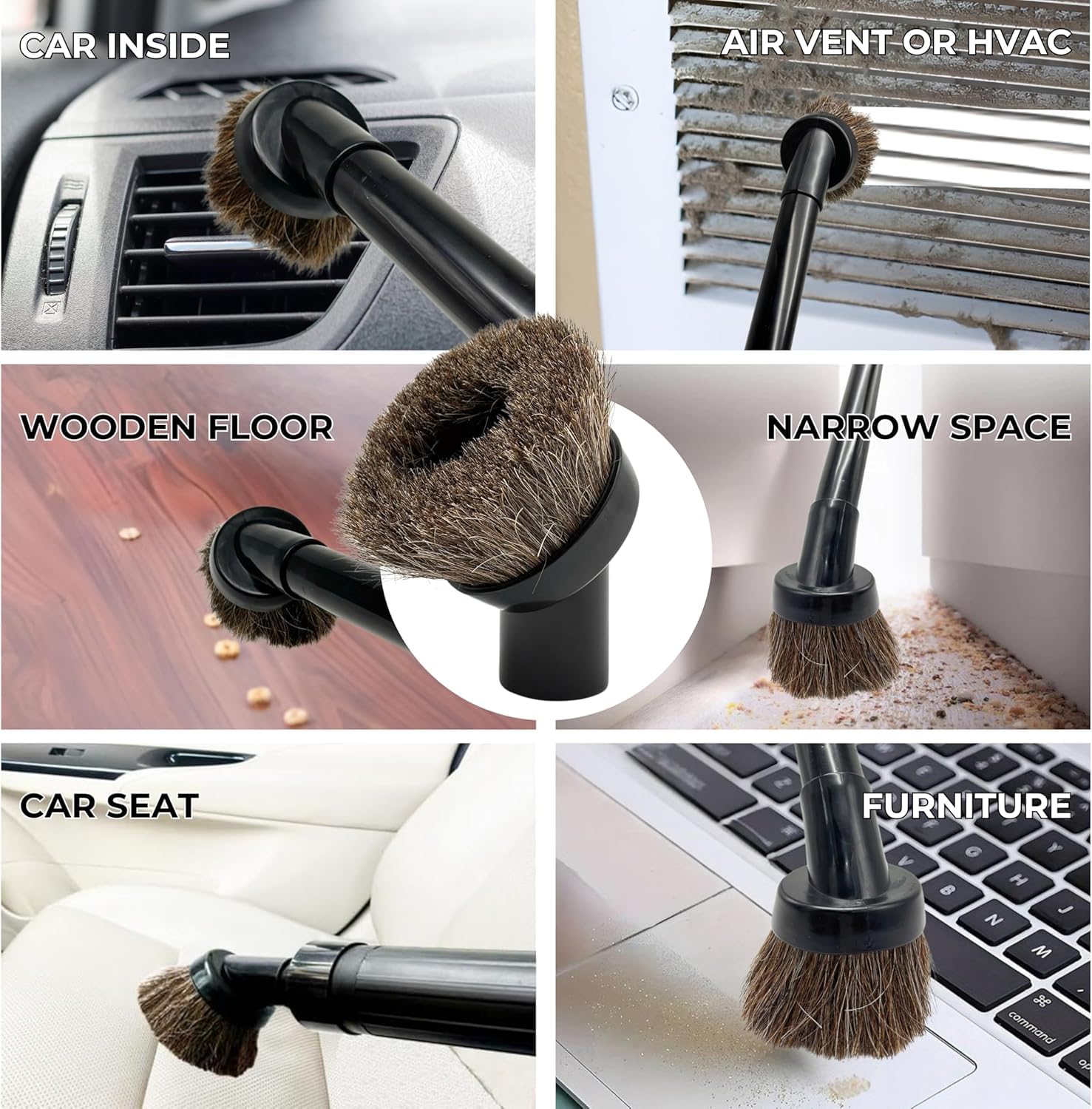 for Shop Vacs Replacement Vacuum Brush Attachment 1.25 Inch (32mm) with Soft Horsehair Bristles - 1-1/4'' Vacuum Accessories Compatible with Milwaukee M18, Eureka Mighty Mite 3670M & More