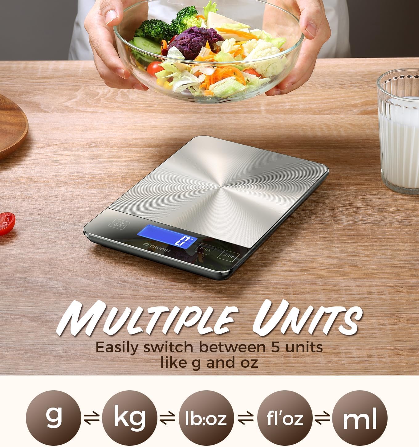 NASA-Grade Food Scale - 33lb Digital Kitchen Scale for Precise Grams & Ounces Measurement | Waterproof Glass & Stainless Steel