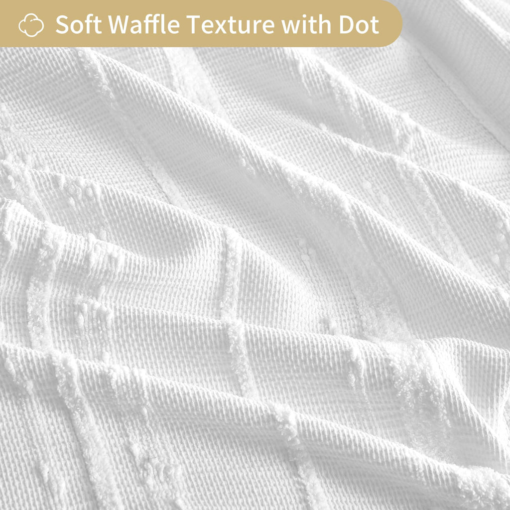 Lameirose White Shower Curtain Boho, Textured Shower Curtain Cotton Blend Waffle Weave Stripe Fabric Shower Curtains for Bathroom, Hotel, Washable, 72 x 72