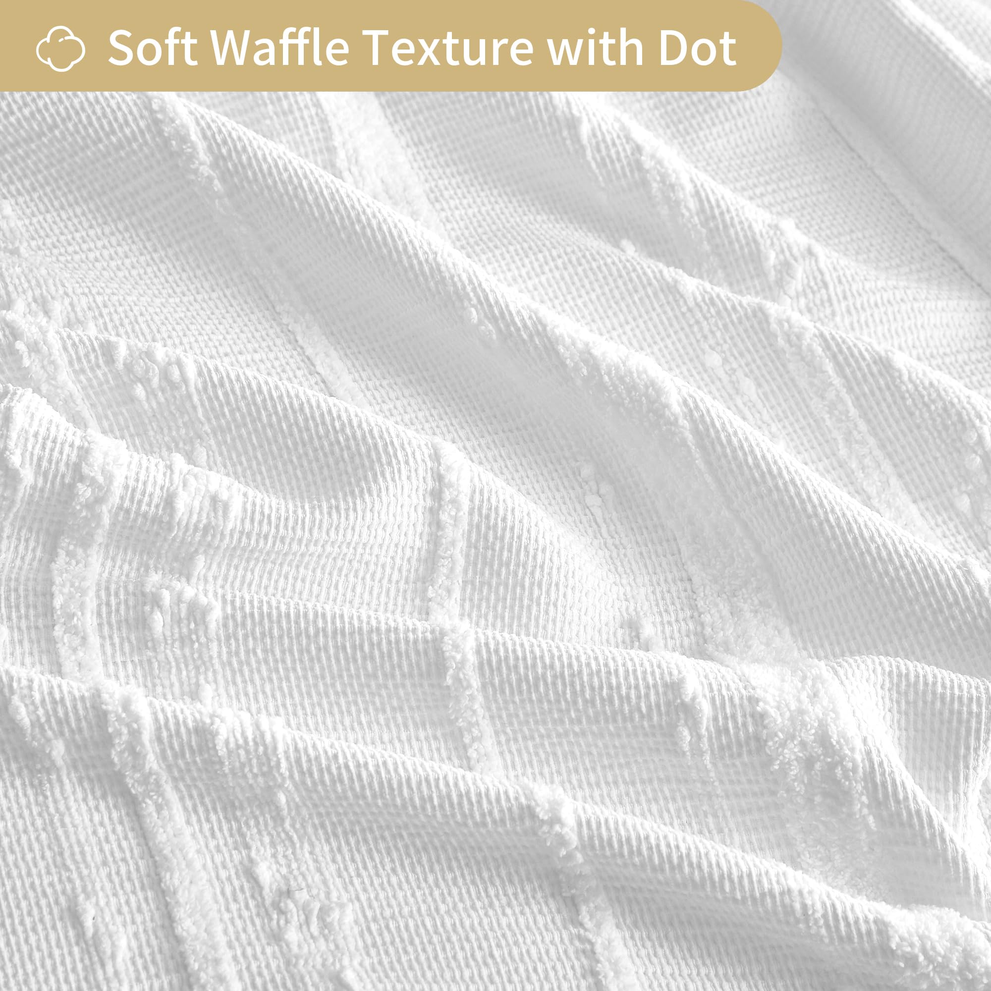 Lameirose White Shower Curtain Boho, Textured Shower Curtain Cotton Blend Waffle Weave Stripe Fabric Shower Curtains for Bathroom, Hotel, Washable, 72 x 72