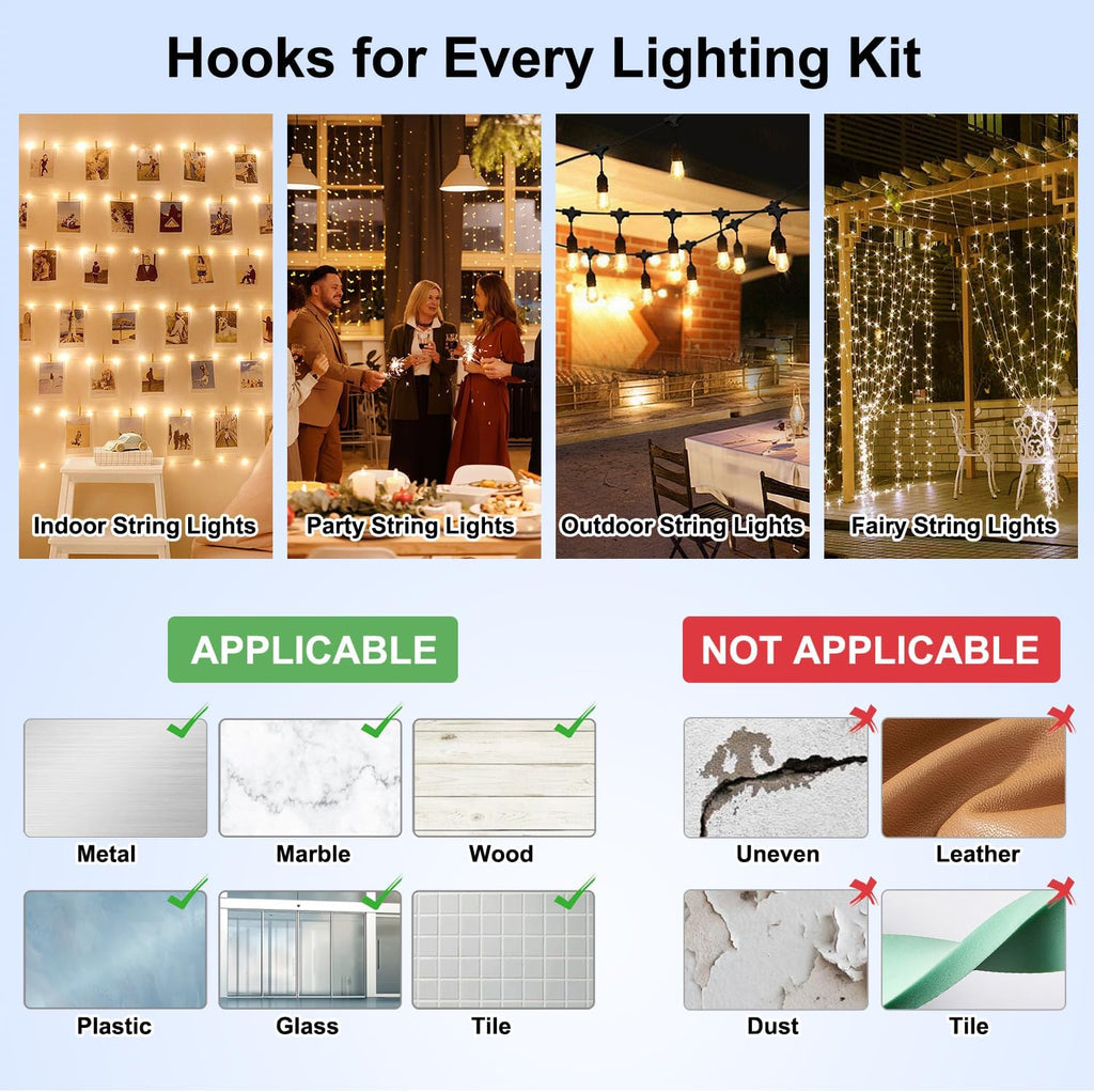 Outdoor Light Clips - 50 Heavy-Duty Waterproof Adhesive Clips for Hanging LED Lights | Perfect for Weddings & Patios