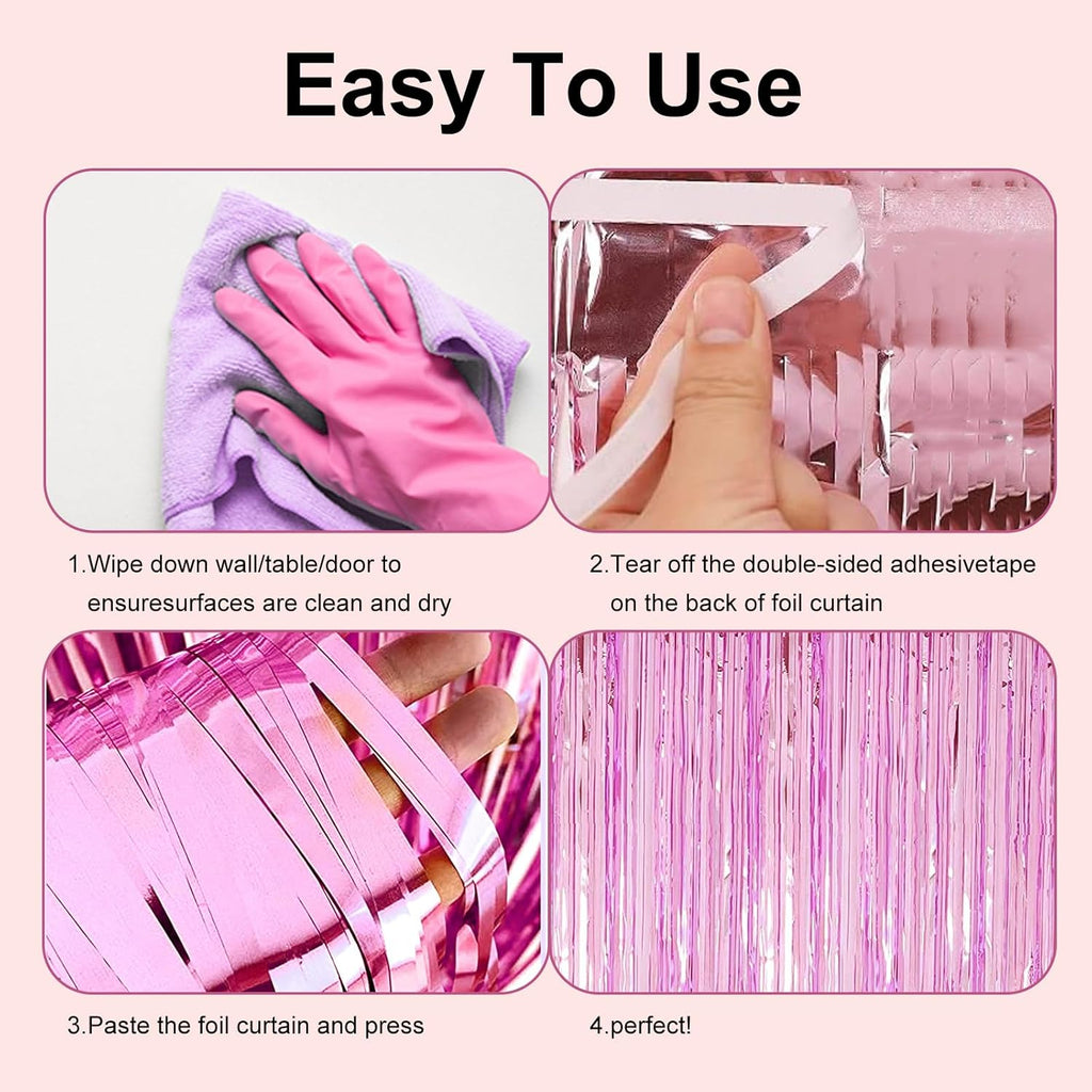 Pink Tinsel Curtain Backdrop by [Brand Name] - 2 Pack Metallic Foil Fringe for Parties & Events | 3.28 ft x 6.56 ft
