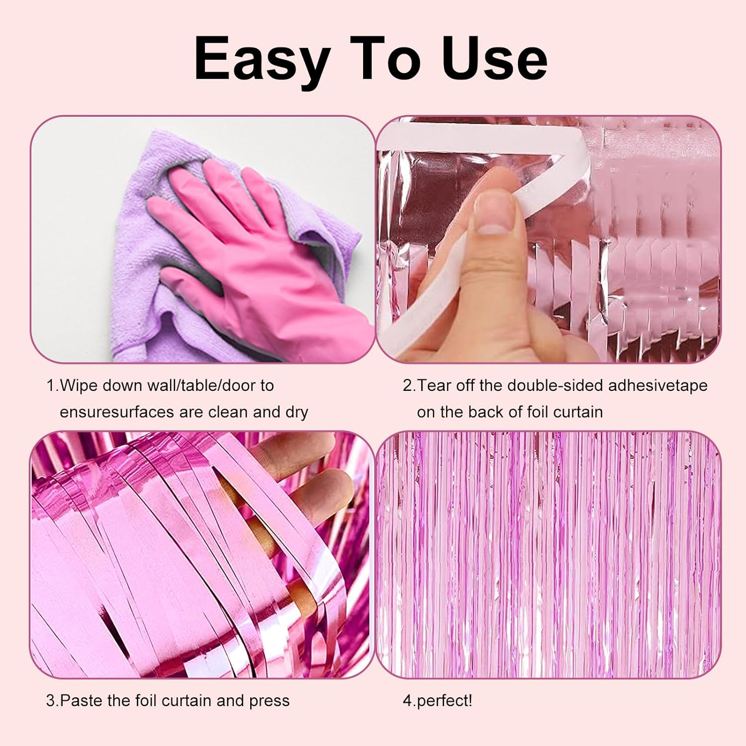 Pink Tinsel Curtain Backdrop by [Brand Name] - 2 Pack Metallic Foil Fringe for Parties & Events | 3.28 ft x 6.56 ft