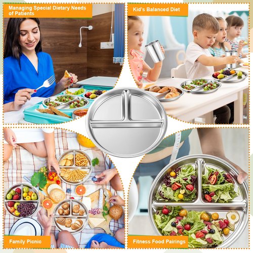 Jinei 30 Pcs Stainless Steel Dishes Set 6 Stainless Steel Plates, 6 Bowls, 6 Cups, 6 Spoons, 6 Forks, Dishwasher Safe, Durable Dining Set for Home Travel Camping (Tableware)