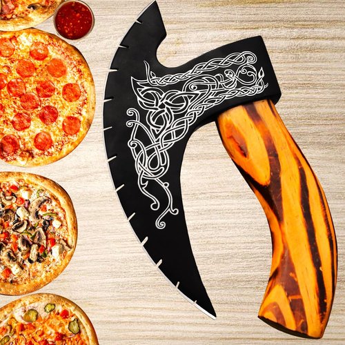 AFHZAM Pizza Cutter Axe Handmade Viking Pizza Axe Kitchen Tool Medieval Slicing Pizza Cutter with Sheath | Hunting & Camping Viking Axe | Viking Gifts For Men (PzAxe-392)