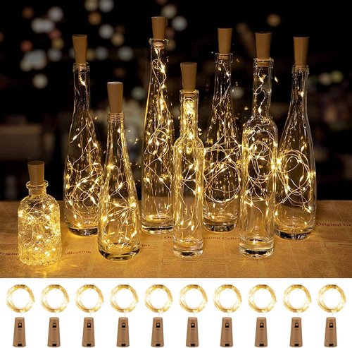 Brightown Wine Bottle Lights - 10 Pack 20 LED Waterproof Cork Lights | Silver Wire Fairy Lights for DIY Party Décor