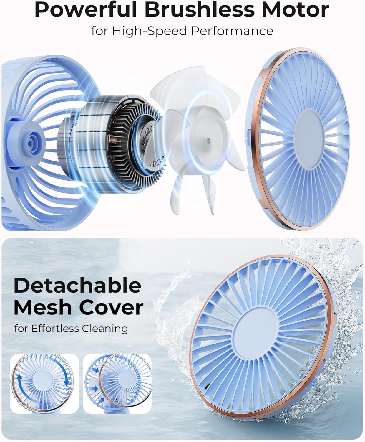 TUNISE Portable Handheld Fan - Rechargeable 4000mAh Battery | 180° Adjustable, 6 Speed Settings, Quiet Design