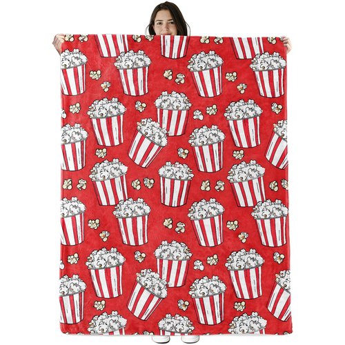 Popcorn Blanket Gifts for Boys Girls Kids, Retro Popcorn Buckets and Movie Night Snack Warm Soft Flannel Throw Blankets for Travel, Sofa, Room, Bedroom Birthday Christmas Spring Decor, 50x60 in