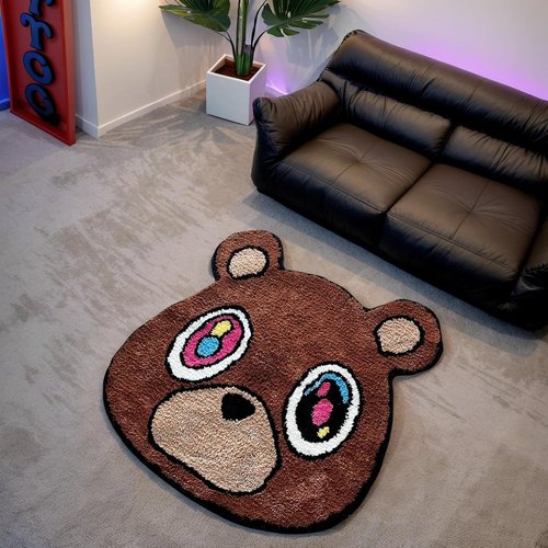 Hypebeast Graduation Bear Rug - Ultra-Soft Plush Room Decor with Non-Slip Backing | Trendy 28"x28" Carpet