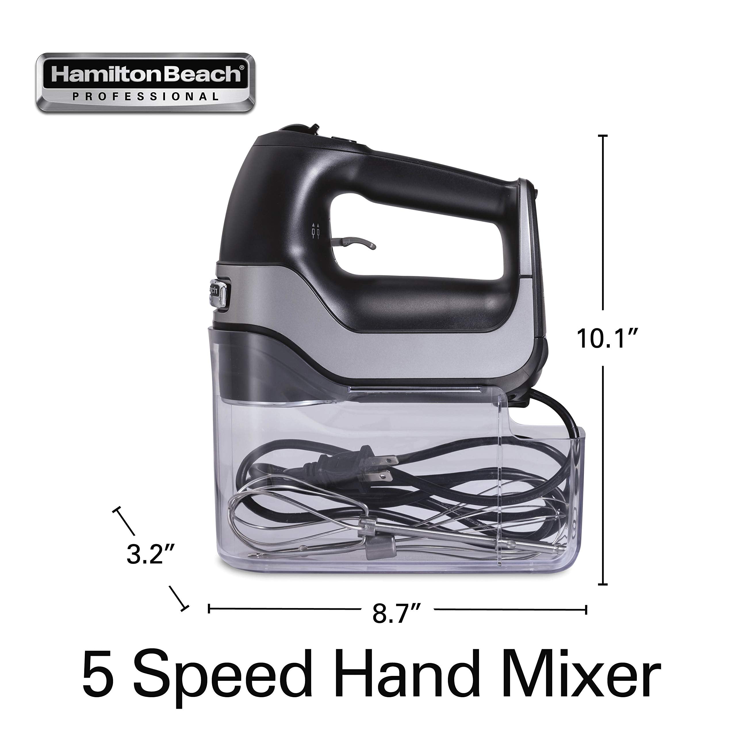 Hamilton Beach Professional 5-Speed Electric Hand Mixer with High-Performance DC Motor, Slow Start, Snap-On Storage Case, Stainless Steel Beaters & Whisk, Black (62651)