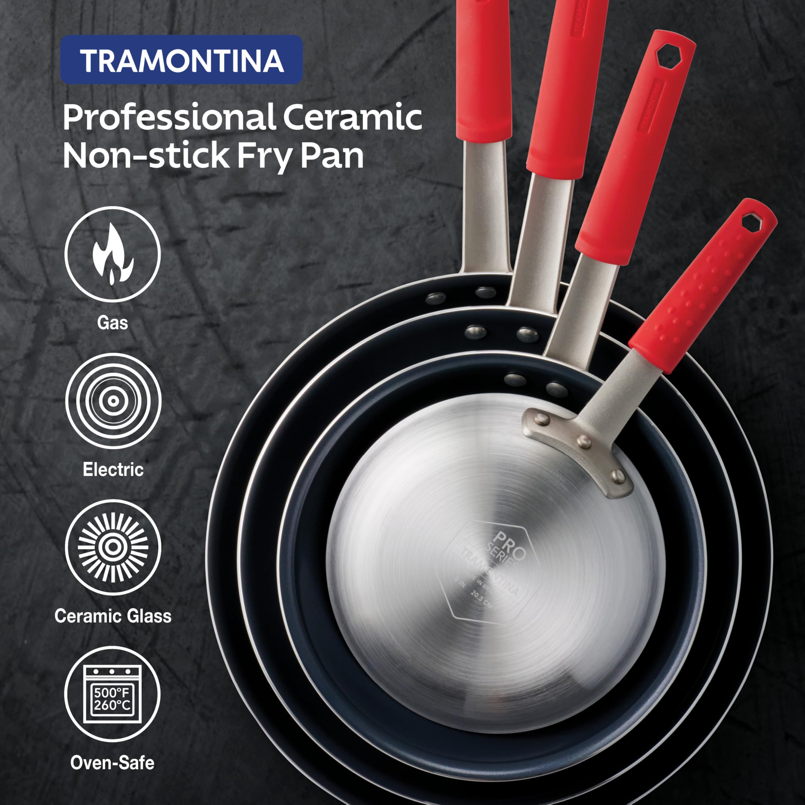 Tramontina Professional 12-Inch Ceramic Non Stick Large Frying Pan, Heavy-Gauge Aluminum Skillet with Ceramic Nonstick Coating, Dishwasher and Oven Safe, Black