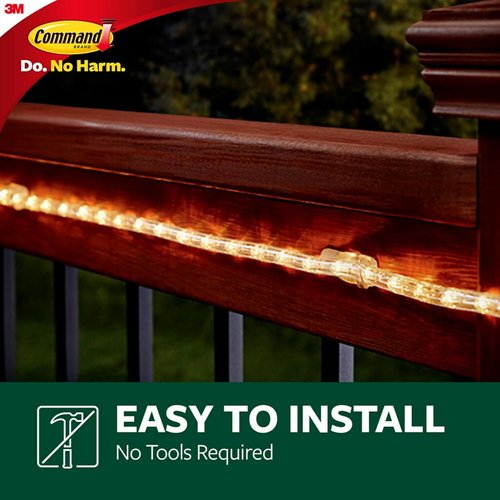 Command Outdoor Rope Light Clips - 12 Hooks & 16 Damage-Free Strips for Holiday Decor | Weather-Resistant Wall Clips