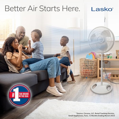 Lasko 2520 16-Inch Oscillating Stand Fan - Powerful Cooling in Sleek White Design
