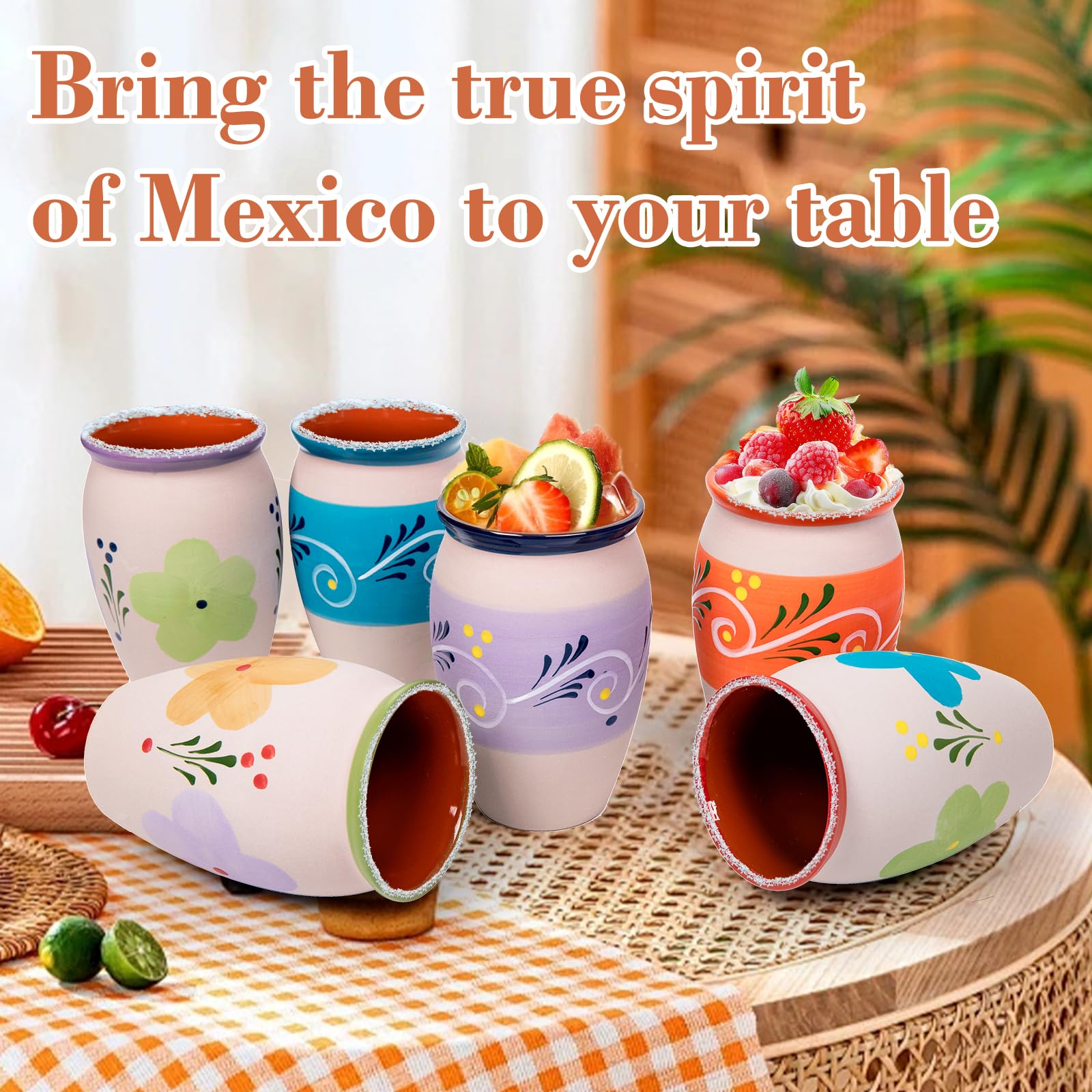 FirstGift 12-Pack Cantaritos de Barro Mexicanos – 12 oz Handmade Clay Cups for Margaritas, Taco Tuesday, Mexican Fiesta (Dishwasher & Microwave Safe)