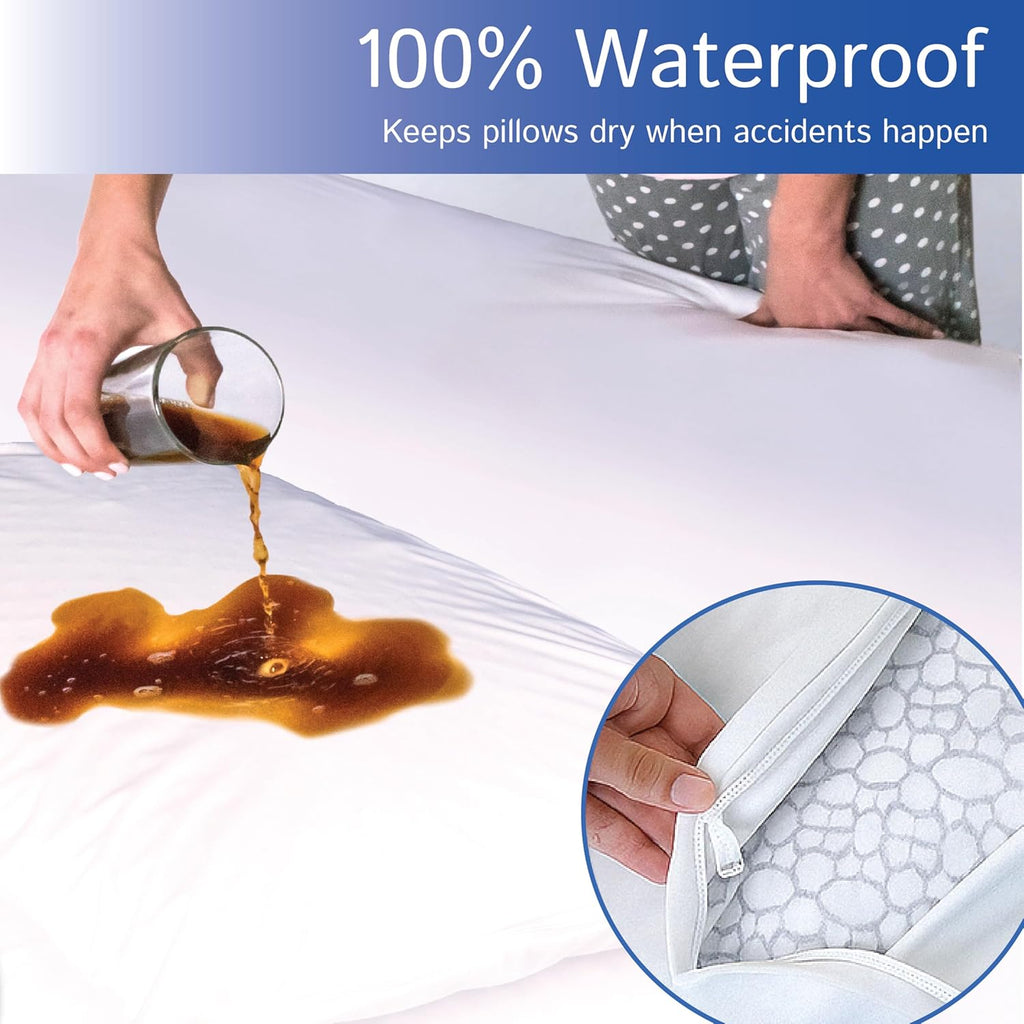 Zippered Waterproof Pillow Protectors by Standard | Hypoallergenic Dust & Allergen Proof (Set of 2)