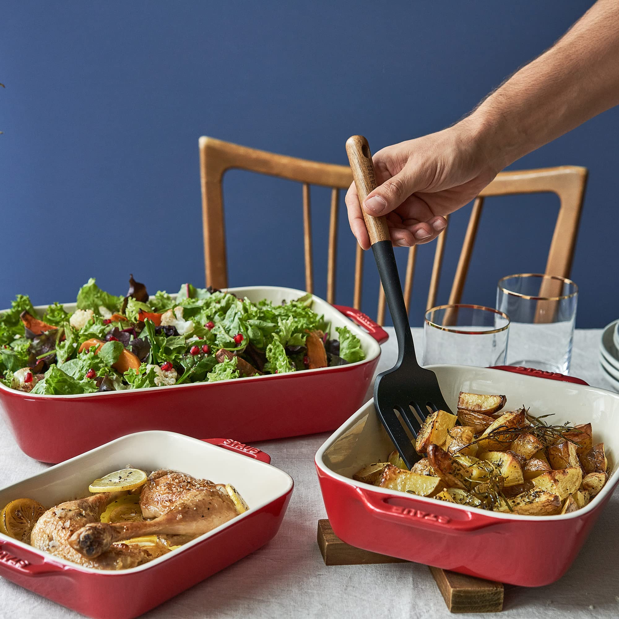 STAUB Ceramic 3-pc Rectangular Baking Dish Set, Cherry