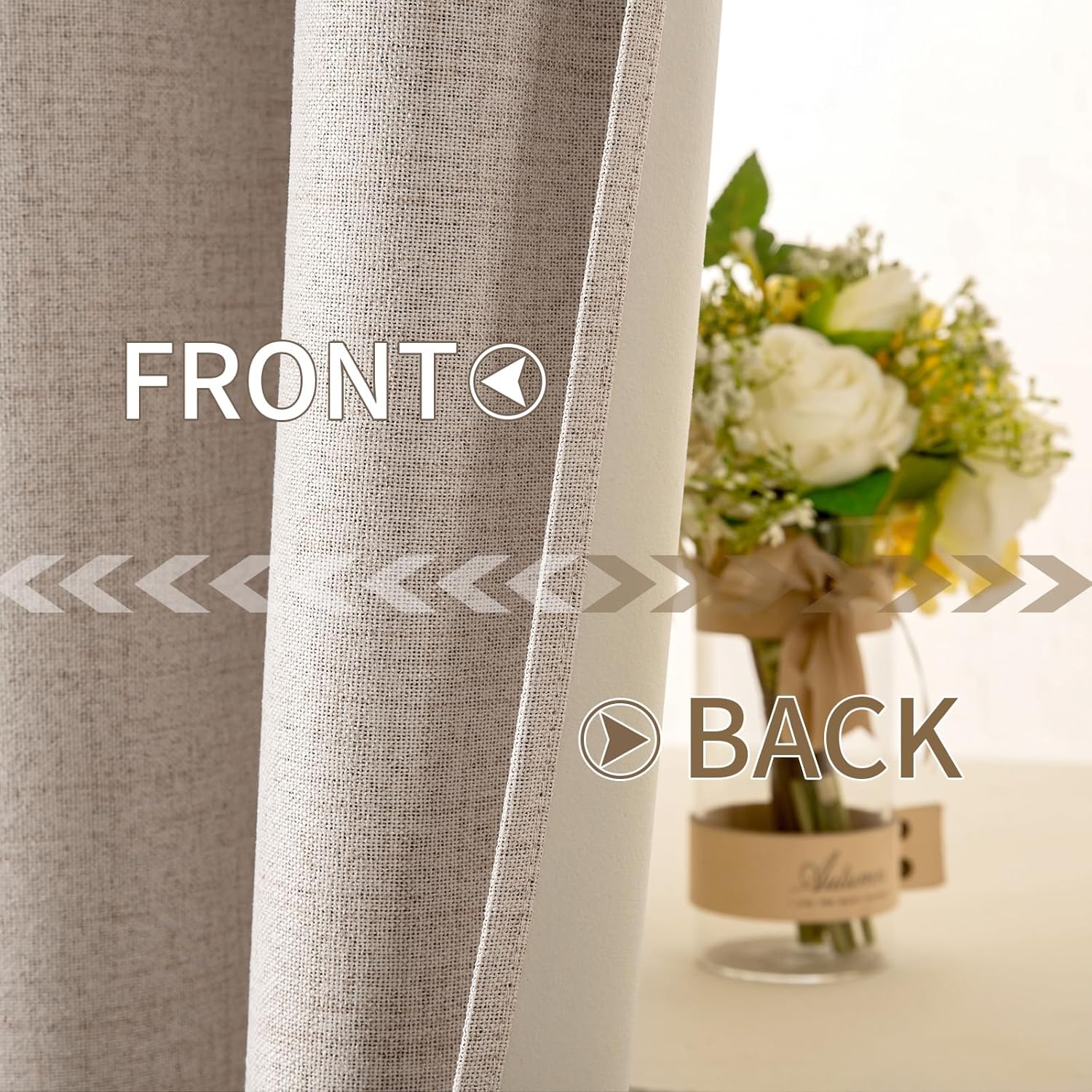 MIULEE Blackout Curtains - 100% Thermal Insulated Linen Textured Drapes | Natural Beige, 52 x 45 Inch (2 Panels)